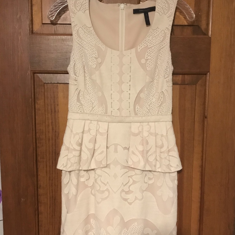 BCBG Cream Lace Peplum Dress Size 0